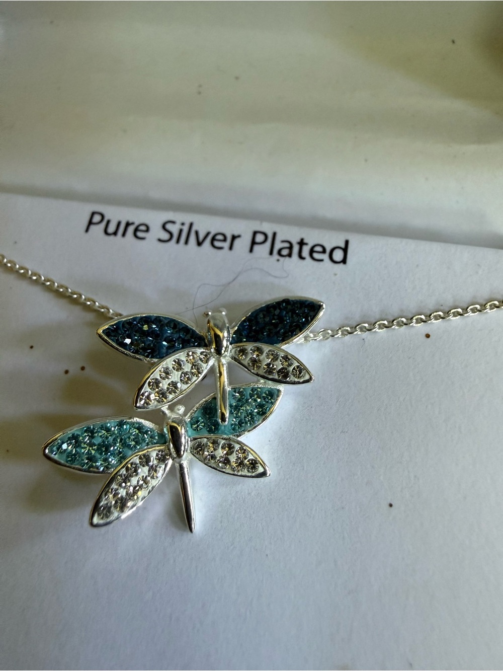 New Crystal Sophistication Green Blue Crystals Dragonfly Pendant Necklace - Picture 3 of 5